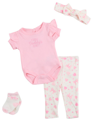 Thumbnail 1: Baby Essentials Baby Essentials Baby Girls 4 Pc Valentines Heart Pants Set 