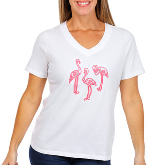 Thumbnail 1: Coral Bay Coral Bay Womens Short Sleeve Embellished Flamingo Top 