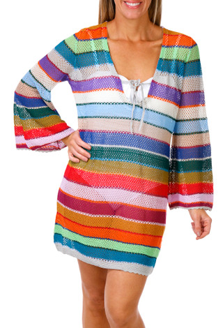 Thumbnail 1: PQ SWIM PQ Swim Womens Long Sleeve Crochet Cover Up Dress 