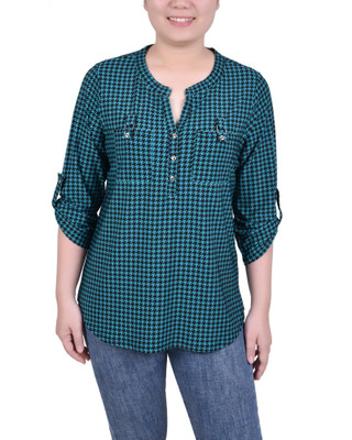 Thumbnail 1: NY COLLECTION NY Collections Womens 3/4 Tab-Sleeve Top With Pockets 
