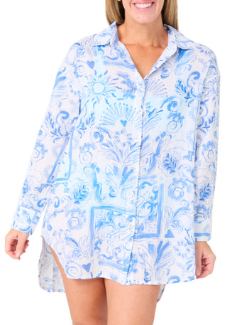 Thumbnail 2: BLUE ISLAND Blue Island Womens Long Sleeve Coastal Paisley Cover Up 