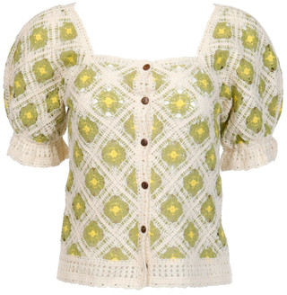 Thumbnail 1: GOOD LUCK GEM Good Luck Gem Juniors Puff Sleeve Crochet Button Down Top 