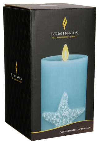 Thumbnail 2: Luminara Luminara Soft Teal Embossed Starfish Flameless Pillar Candle 