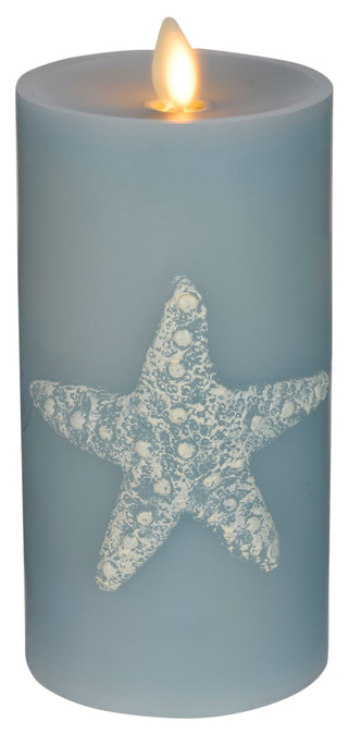 Thumbnail 1: Luminara Luminara Soft Teal Embossed Starfish Flameless Pillar Candle 