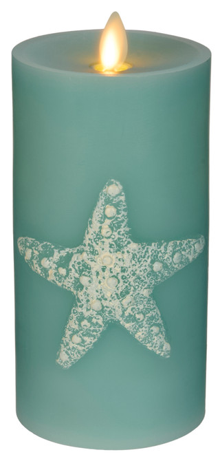 Thumbnail 1: Luminara Luminara Aqua Embossed Starfish Flameless Pillar Candle 