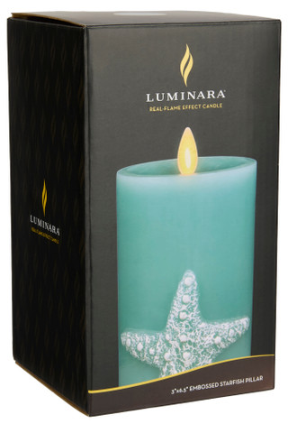 Thumbnail 2: Luminara Luminara Aqua Embossed Starfish Flameless Pillar Candle 