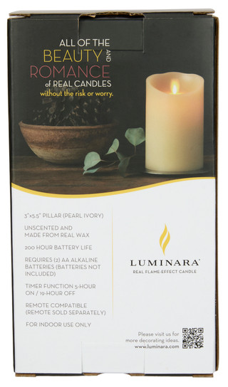 Thumbnail 3: Luminara Luminara Real Flame Effect Pillar Candle, Pearl Ivory 