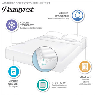 Thumbnail 23: Beautyrest Beautyrest 600 Thread Count Cooling Cotton Sheet Set 