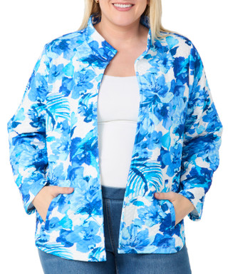 Thumbnail 1: Onque Casual Onque Casual Plus Long Sleeve Floral Textured Zip Jacket 