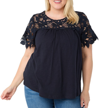 Thumbnail 2: Tommy Hilfiger Tommy Hilfiger Plus Short Sleeve Lace Yoke Top 