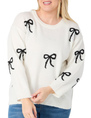 Thumbnail 1: Workshop Workshop Plus Long Sleeve Bows Print Sweater 