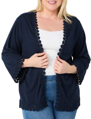Thumbnail 2: Onque Onque Plus 3/4 Sleeve Floral Lace Trim Cardigan 