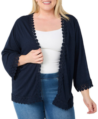 Thumbnail 1: Onque Onque Plus 3/4 Sleeve Floral Lace Trim Cardigan 