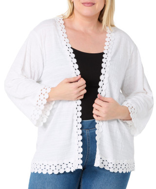 Thumbnail 3: Onque Onque Plus 3/4 Sleeve Floral Lace Trim Cardigan 