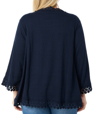 Thumbnail 3: Onque Onque Plus 3/4 Sleeve Floral Lace Trim Cardigan 
