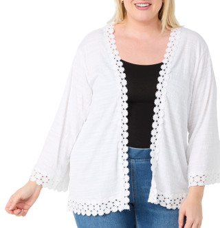 Thumbnail 1: Onque Onque Plus 3/4 Sleeve Floral Lace Trim Cardigan 