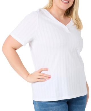 Thumbnail 3: Coral Bay Coral Bay Plus Solid V-Neck Button Novelty Knit Top 