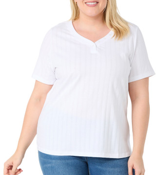 Thumbnail 1: Coral Bay Coral Bay Plus Solid V-Neck Button Novelty Knit Top 