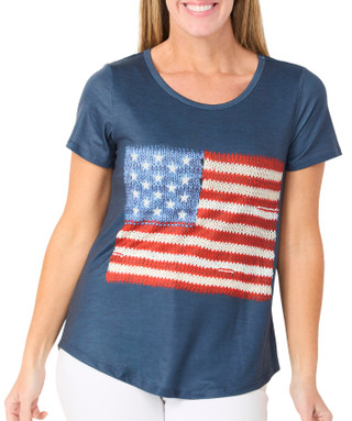 Thumbnail 1: ONE WORLD One World Womens Short Sleeve Americana Knit Flag Top 
