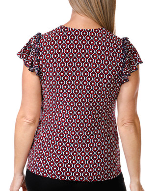 Thumbnail 3: Tommy Hilfiger Tommy Hilfiger Womens Short Flutter Sleeve V-Neck Dot Top 