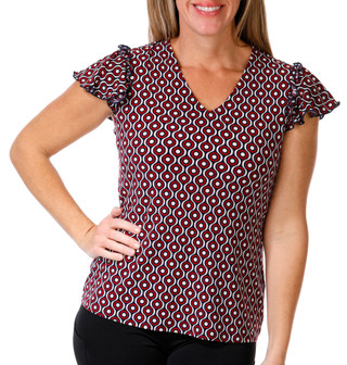 Thumbnail 1: Tommy Hilfiger Tommy Hilfiger Womens Short Flutter Sleeve V-Neck Dot Top 