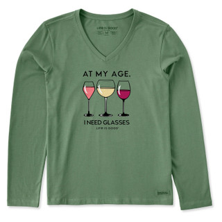 Thumbnail 1: Life is Good Life Is Good Womens I Need Glasses Wine Long Sleeve Tee 