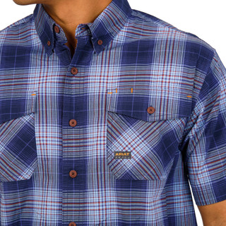 Thumbnail 3: ARIAT REBAR Ariat Rebar Mens Short Sleeve Madras Plaid Button Down Shirt 