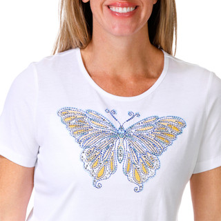 Thumbnail 3: Coral Bay Coral Bay Womens Short Sleeve Embellished Butterfly Tee 