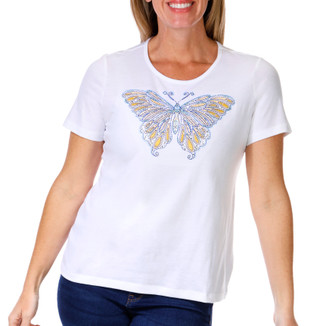 Thumbnail 1: Coral Bay Coral Bay Womens Short Sleeve Embellished Butterfly Tee 