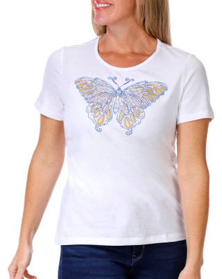 Thumbnail 1: Coral Bay Coral Bay Petite Short Sleeve Embellished Butterfly Tee 
