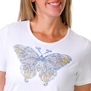 Thumbnail 3: Coral Bay Coral Bay Petite Short Sleeve Embellished Butterfly Tee 