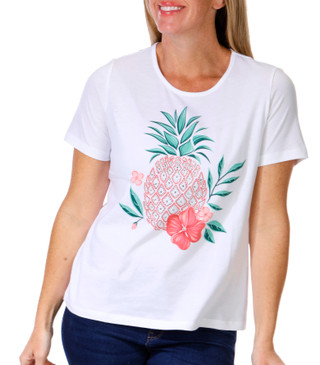 Thumbnail 1: Coral Bay Coral Bay Womens Short Sleeve Embellished Pineapple Tee 