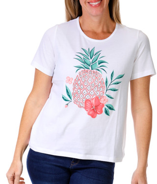 Thumbnail 1: Coral Bay Coral Bay Petite Short Sleeve Embellished Pineapple Tee 