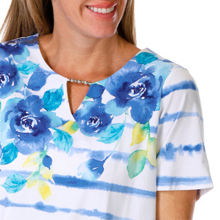 Thumbnail 2: Alfred Dunner Alfred Dunner Womens Short Sleeve Floral Stripe Studio Top 