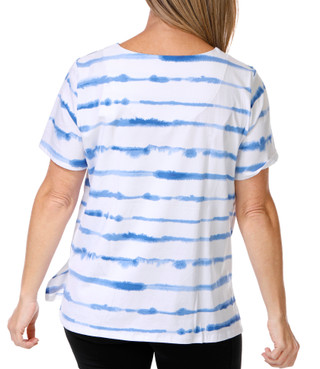 Thumbnail 3: Alfred Dunner Alfred Dunner Womens Short Sleeve Floral Stripe Studio Top 
