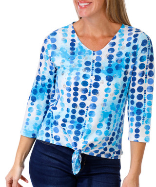 Thumbnail 1: Onque Casual Onque Casual Petite 3/4 Sleeve Embellished Tie Front Top 