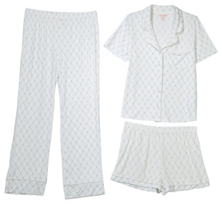 Thumbnail 1: Como Como Womens 3 Pc Lattice Heart Pajama Pants Set 