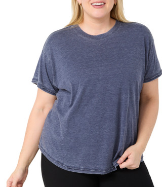 Thumbnail 1: Brisas Brisas Plus Short Sleeve Solid Color Acid Wash Tee 