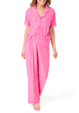 Thumbnail 2: JACLYN Jaclyn Womens 2 Pc Embossed Roses Yummy Pajama Set 