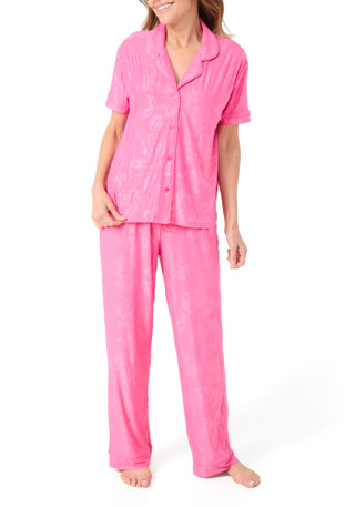 Thumbnail 1: JACLYN Jaclyn Womens 2 Pc Embossed Roses Yummy Pajama Set 