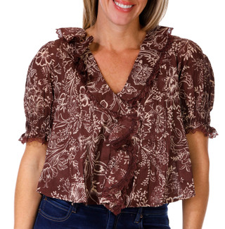Thumbnail 1: BILA 77 Bila 77 Womens Short Sleeve Gaile Ruffle V-Neck Top 