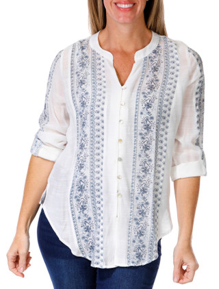 Thumbnail 1: Figueroa and Flower Figueroa & Flower Petite 3/4 Sleeve Border Print Top 