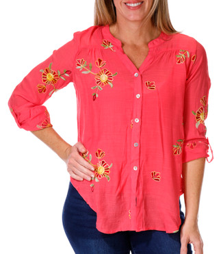 Thumbnail 1: Figueroa and Flower Figueroa & Flower Petite 3/4 Sleeve Embroidered Print Top 
