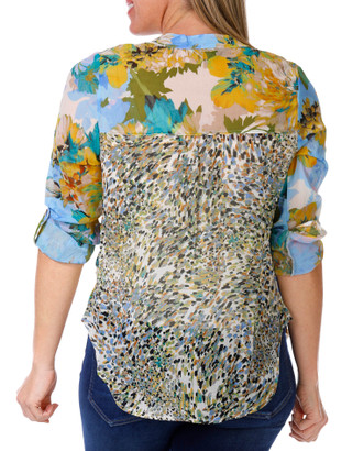 Thumbnail 4: Figueroa and Flower Figueroa & Flower Petite 3/4 Sleeve Floral Mesh Top 