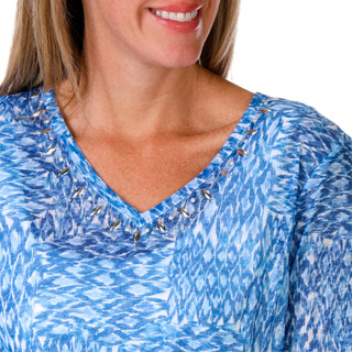 Thumbnail 4: Hearts of Palm Hearts of Palm Womens 3/4 Sleeve Print Tie Front Neck Top 