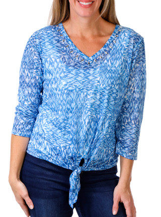 Thumbnail 1: Hearts of Palm Hearts of Palm Womens 3/4 Sleeve Print Tie Front Neck Top 