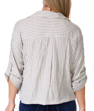 Thumbnail 3: MAX STUDIO Max Studio Womens 3/4 Sleeve Yard Stripe Utility Pocket Top 