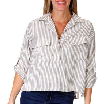 Thumbnail 1: MAX STUDIO Max Studio Womens 3/4 Sleeve Yard Stripe Utility Pocket Top 