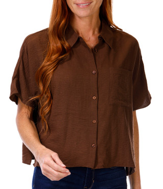 Thumbnail 1: RACHEL ROY Rachel Roy Womens Short Sleeve Oversized Button Down Shirt 