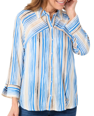 Thumbnail 3: ADRIENNE VITTADINI Adrienne Vittadini Womens 3/4 Sleeve Gauze Stripe Button Top 